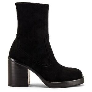 Jeffrey Campbell Maxen black suede block heel square toe platform sock boot ♠️